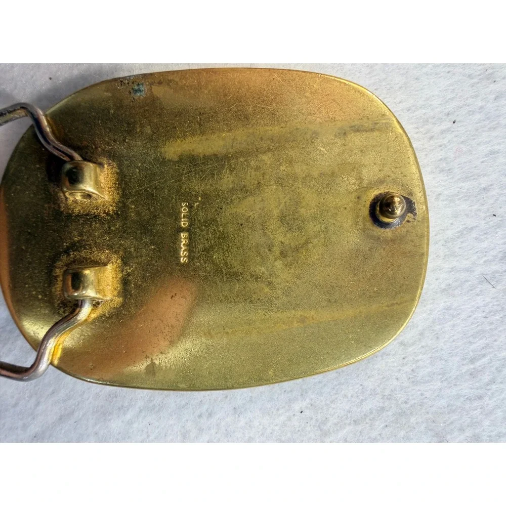 Vintage 1990 Todd Handcrafted Leather 1937 Car Solid Brass Belt Buckle Red Car